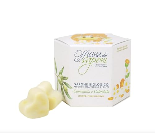 Officina dei Saponi Jabón orgánico con aceite virgen extra de oliva y manzanilla y caléndula orgánico calenitiva para pieles delicadas orgánicas veganas 65 gr