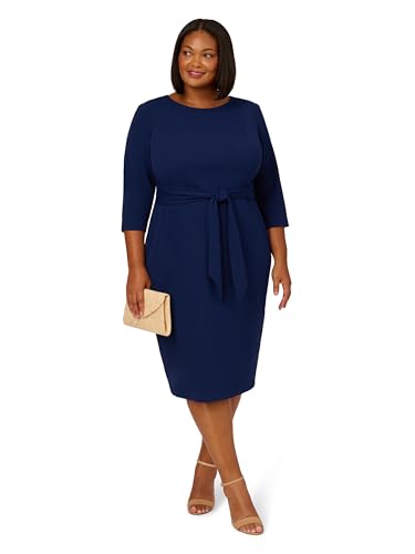 Adrianna Papell Women's Plus Size Knit Crepe TIE Waist Sheath, Navy Sateen4