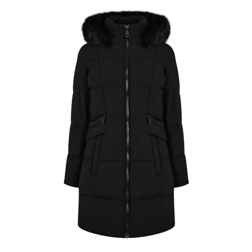 DKNY Womens Hooded Faux-fur Trim Hooded Puffer