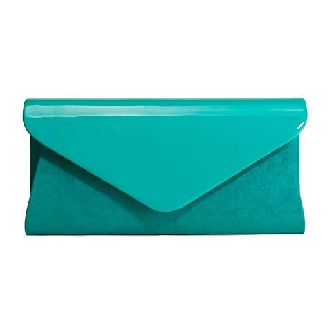Patent Leather Clutch Classic Purse, WALLYN'S Evening Bag Handbag With Flannelette, Tif Blue, One Size Cover