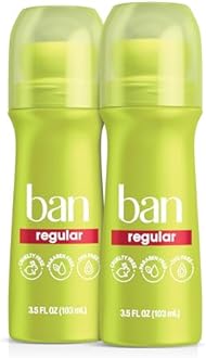 Ban Invisible Roll-on Antiperspirant Deodorant for Women and Men, 24-Hour Underarm Odor & Sweat Protection, Regular, 3.5 Oz, Pack of 2