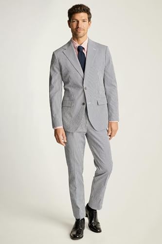 Mens 2 Piece Seersucker Suit Slim Fit Summer Suits for Men Beach Wedding Striped Casual Grooms Blazer Pants Set2