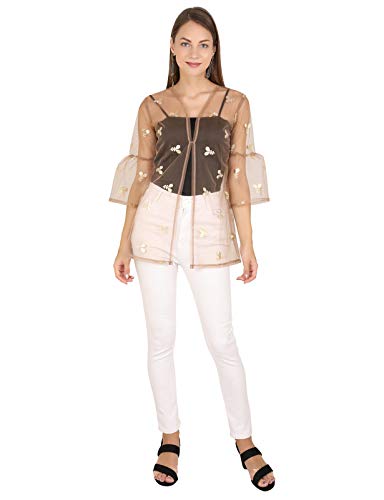 Image of UNFAKENOW Women Floral Embroidered Pearl Embellished Net Shrug