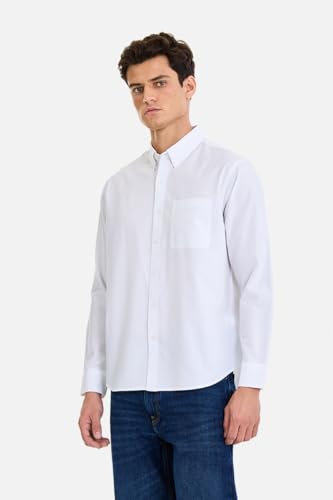 Image of SNITCH Men Casual & Semi-Formal Shirt | Regular Fit Long Sleeve Button-Down Collar Solid Oxford Style | 100% Cotton Breathable Fabric for Office, Date Night