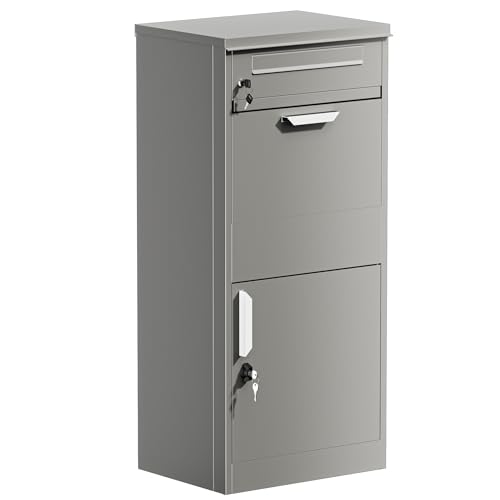 Wiltec Paketkasten grau 500 x 370 x 1120 mm, Paketbox Zuhause, Private Paketannahme passend für Pakete und Päckchen, Standbriefkasten Stahl