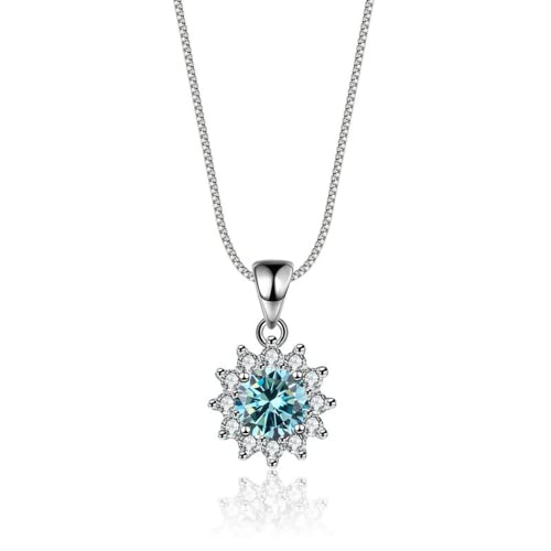Pendentif en moissanite tournesol bleu rose, cadeau de Saint-Valentin femme