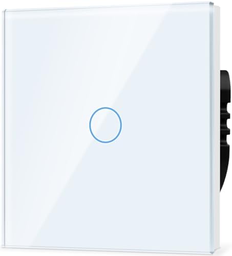 TAWOIA Normaler Lichtschalter, Wandlichtschalter, Standard 110 V-240 V, 86 x 86 mm Gehärtete Kristallplatte mit LED Hintergrundbeleuchtung 1 Fach 2 Weg Touch Lichtschalter,1000W,We