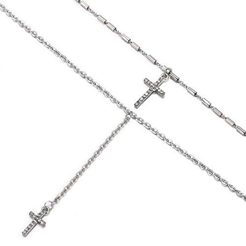 Aimimier Layered Choker Necklace Cross Necklace Rhinestone Cross Charm Pendant Necklace Bohemia Jewelry For Women And Girls (Silver) #TOP2