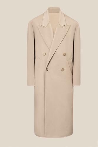 VENNYNG Men's Double Breasted Long Trench Coat Peak Lapel Two-button Solid Color Windbreaker Outwear Overcoat with Belt2