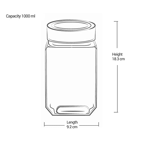 Image of Treo By Milton Cube Storage Glass Jar, 1000 ml, 1 Pc, Transparent
