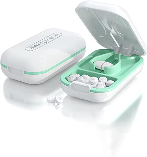 Small Pill Cutter, Pill Splitter Pill Cutter for Small or Large Pills, Cuts Vitamins Tablets, Portable Pretty Pill Crusher for Purse Pocket (Pill Cutter, White)