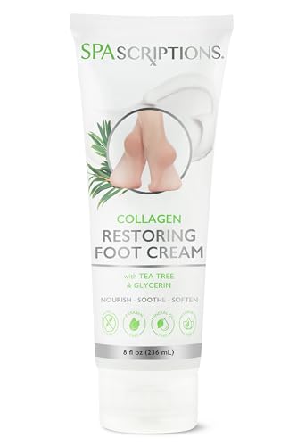 SpaScriptions Collagen Restoring Foot Cream, Relief for Dry, Cracked Feet, Moisturizes and Repairs with Tea Tree, Glycerin, Glycoilic Acid, 8 oz Tube