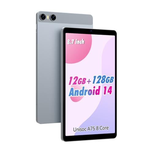 Tabletas Android 14, tableta de 8.7 pulgadas, tableta A80 de 8 GB de RAM + 128 GB ROM (TF 1 TB) Unisoc T606 8 Core CPU, Widevine L1 1340 x 800 IPS HD pantalla táctil de 5000 mAh, tres cámaras BT 5.0