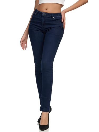 REPUBLIX Damen Mid Waist Skinny-Fit Stretch Denim Jeans Basic RJ-1001 Dunkelblau 32