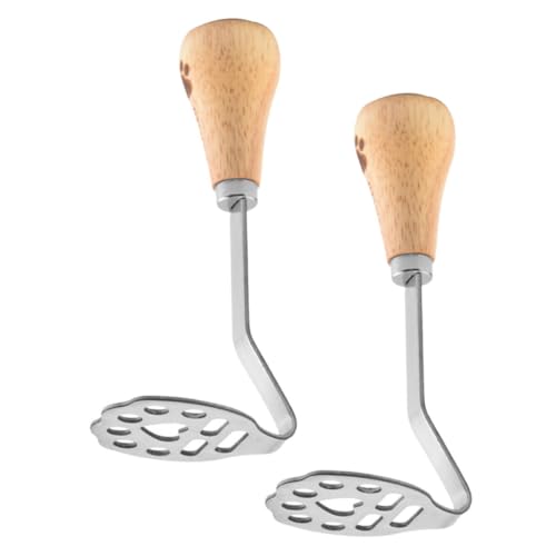 TOPPERFUN 2 Piezas Prensa de Barro machacador de Papas machacero triturador de Papas metalico trituradores de Verduras mortero de Patatas Prensa de Papa de Acero Inoxidable Madera Plata