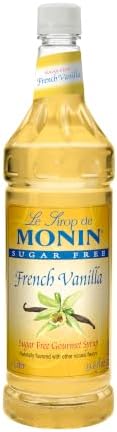 Monin - Sugar Free French Vanilla Syrup, Bold Vanilla Bean Flavor, Great for Coffee, Cocktails, & Lattes, Gluten-Free, Vegan, Non-GMO (1 Liter)