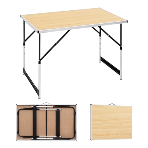 WOLTU Table de Camping Pliante Tables de Jardin Tables de Travail Table de Balcon réglable en Hauteur en Aluminium Acier MDF,Chêne Clair