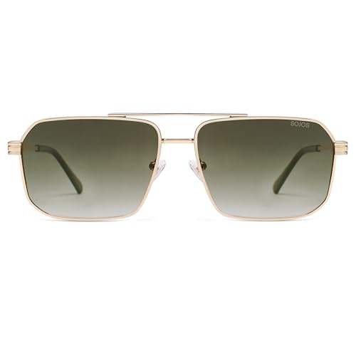 Image of SOJOS Retro Polarized Square Sunglasses for Women Men Vintage Large Double Bridge UV Protection Metal Sun Glasses SJ1246