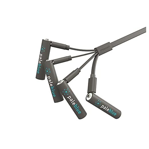 Rechargeable AAA Smart Batteries with USB Charger by Pale Blue, Lithium Ion 1.5v 450 mAh, Charges Under 1 Hour, Over 1000 Cycles, 4-in-1 USB to Micro USB Charging Cable, LED Charge Indicator, 4-Pack