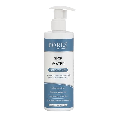 Image of PORES Be Pure Rice Water Hair Conditioner with Hydrolyzed Rice Protein, Corn Starch & Coconut | Deep Nourishment & Shine | Anti Hair Fall Conditioner for Strong, Thick & Frizz-Free Hair | For All Hair Types - Men & Women - 250 ml