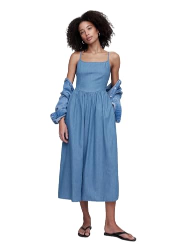 GAP Women's Dipped Waist Denim Midi Dress