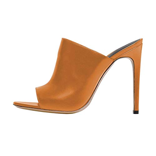 FSJ Wome Open Peep Toe Mule Sandals Wide Strap Slide Slippers Stiletto High Heels Slip on Backless Summer Casual Shoes 4-15 M US2