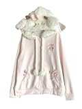 Women Kawaii Zip Up Hoodie Girls Cute Sheep Cartoon Embroidery Harajuku Long Sleeve Hooded Pullover Sweatshirt Pink