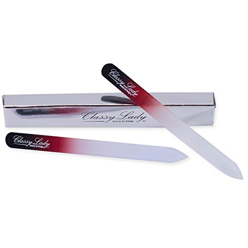 ClassyLady Professional Glass Nail File - Double Sided Glass Nails File instead of Emery Boards and Buffers, Nail Files without Cases (Black/Red 2 Pack)