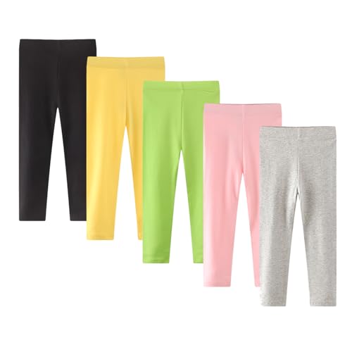 EmaoFun Leggings elásticos de algodón para niñas y niños pequeños, 3T-7T, paquete de 3, 5 colores 2, 6 años