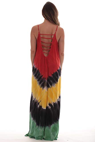Image of Riviera Sun Women's Tie Dye Maxi Dress, Spaghetti Strap Open-Back Sundress and Beach Cover Up