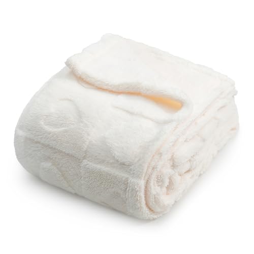 Americanflat 30x40 Jacquard Kids Throw Blanket - Soft and Breathable Mini Fleece Throw Blanket for Couch Bed Chair - Fleece Blankets Perfect for Home Bedroom or Outdoor - Heart Design in Cream