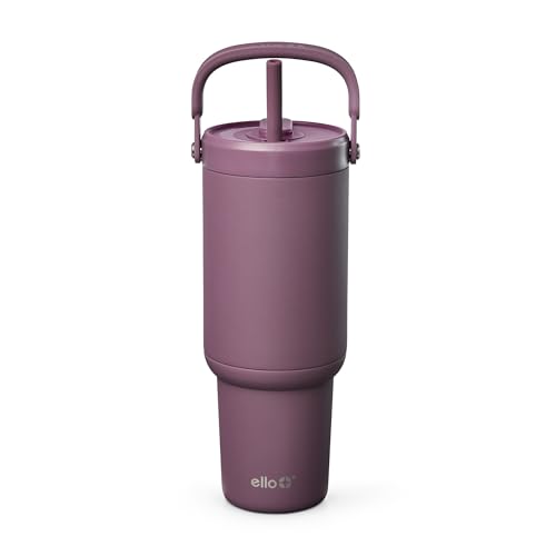 Image of Ello Oasis Go+ 32oz Tumbler with Top Handle and Retracting Straw | Reusable Insulated Stainless Steel Cup, 100% Leakproof Water Bottle, 24 Hours Cold, Cup Holder Friendly For Travel | Wild Rasberry