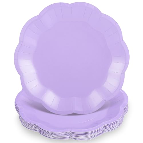 Image of NatNarr 30 Pcs Light Purple Paper Plates, 9 Inch Scalloped Lavender Plates Small Cake Dessert Plate Disposable Party Plate for Wedding, Birthday, Baby Shower