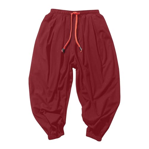 Mens Lightweight Pants Cotton Harem Pants Casual Loose Hippie Drop Crotch Trouserbaggy Hippie Casual Yoga Beach Trouserflowy Pants Mens Sweatpants with Pockets(Wine,x-Large)2