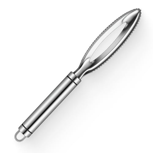 Desescamas de Pescado Acero Inoxidable 304, Escamador de Pescado Profesional Herramienta Cocina Antideslizante, Removedor de Escamas Seguro, Utensilio Cocina Duradero Fácil de Limpiar y Colgar