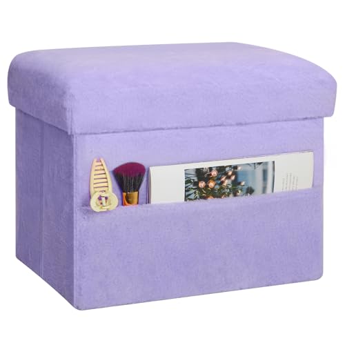 FaiPue Small Ottoman with Storage, Folding Soft Fur Storage Foot