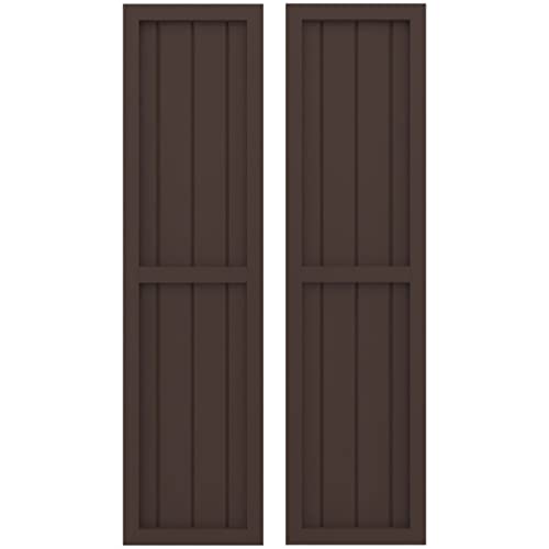14"W x 41"H Americraft Four Board Exterior Real Wood Two Equal Panel Framed Board-n-Batten Shutters (Per Pair), Raisin Brown