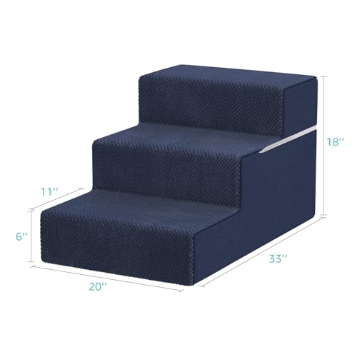 Image of YENING Large Dog Stairs for High Beds - Extra Wide Pet Steps for Large Dogs to Get on Tall Bed 3 Deep Step Cat Ramp for Couch Navy Blue