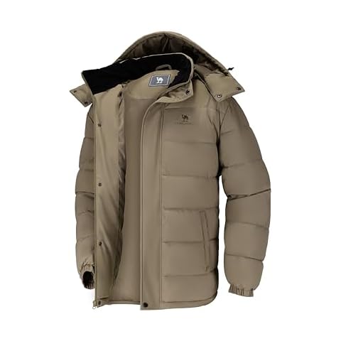 CAMELSPORTS Mens Winter Coats Warm Jacket with Detachable Hood Water-Repellent Windproof Parkas Casual Jackets Brown M Cover