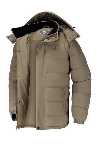 CAMELSPORTS Mens Winter Coats Warm Jacket with Detachable Hood Water-Repellent Windproof Parkas Casual Jackets