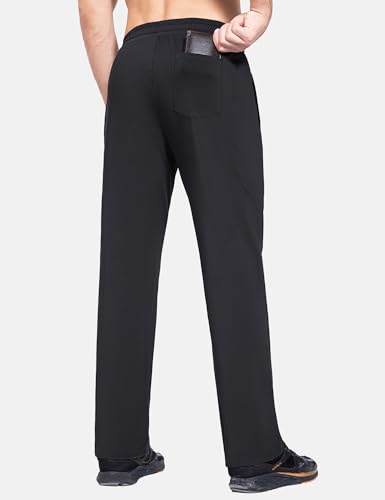 baleaf Men's Fleece Lined Water Resistant Pants Winter Thermal Sweatpants with Zipper Pockets Warm Open Bottom4