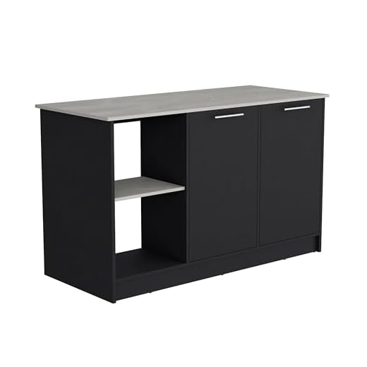 Coral Kitchen Island with Open Shelves