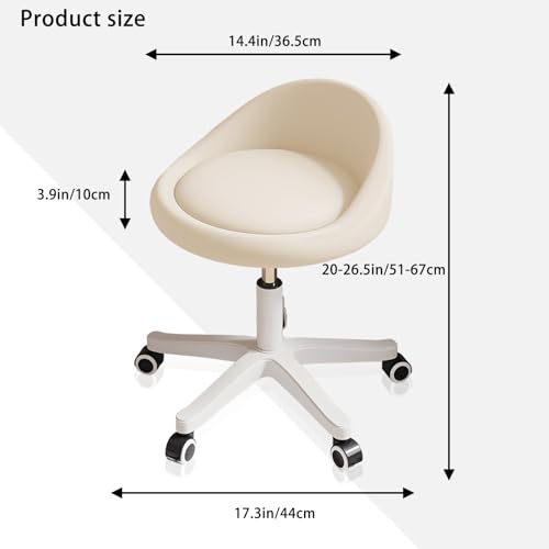 Image of Swivel Rolling Stool with Wheels, Height Adjustable PU Leather Drafting Chair, Round Seat for Salon, Spa, Tattoo, Office, Home Use Beige Set of 1