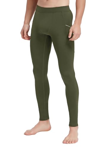Willit Men's Active Yoga Leggings Running Quick Dry Dance Tights with Pockets Workout Compression Pants Army Green L