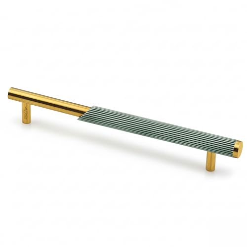 Image of Plantex Stainless Steel & Aluminium Cabinet Handle /160mm Wardrobe Door Handle /Cupboard Pull-Push Handles for Home /Office - Pack of 1 (Green & Gold)