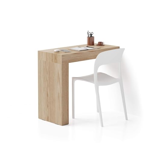 MOBILI FIVER, Escritorio Evolution 90x40, Madera Natural con una Pata, Aglomerado y Melamina, Mesa Escritorio para Habitación, Oficina, Made In Italy
