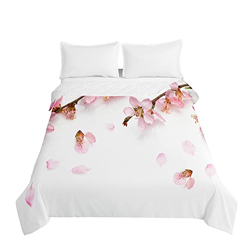 Chickwin Boutis Couvre Lit Matelassée 1/2 Personnes, Fleur de Prune Imprimé Été Parure de Lit Canapé Couvre-lit Couverture de lit Jeté de Lit Dessus de...