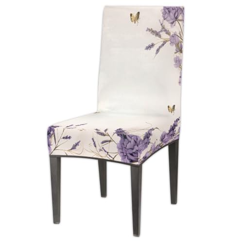 Mexpekil Juego de 1 funda elástica para sillas de comedor, color morado y lavanda, con respaldo alto, protector elástico lavable para derrames, mascotas, manchas, cocina, hotel, fiesta, decoración