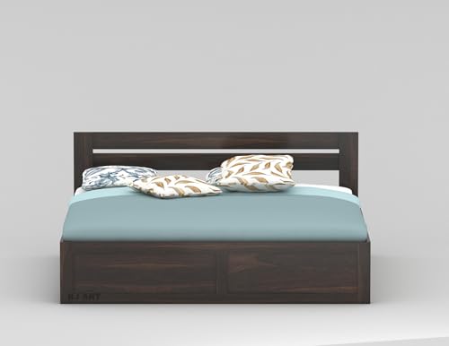 Image of Sheesham Wood Queen Size Bed with Storage | Solid Wood Box Storage Bed | Wooden Double Bed Cot with Storage Box for Bedroom & Hotel | Walnut | Recommended Mattress | Size: 78 X 60 Inch