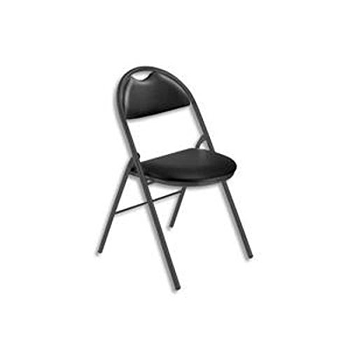 Chaise pliante Arioso en simili cuir noir, 4 pieds tube époxy noir avec patins de protection